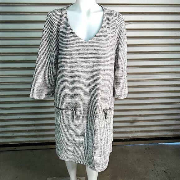 MSK black, white and silver metallic thread A Line dress with faux pockets - Picture 1 of 11